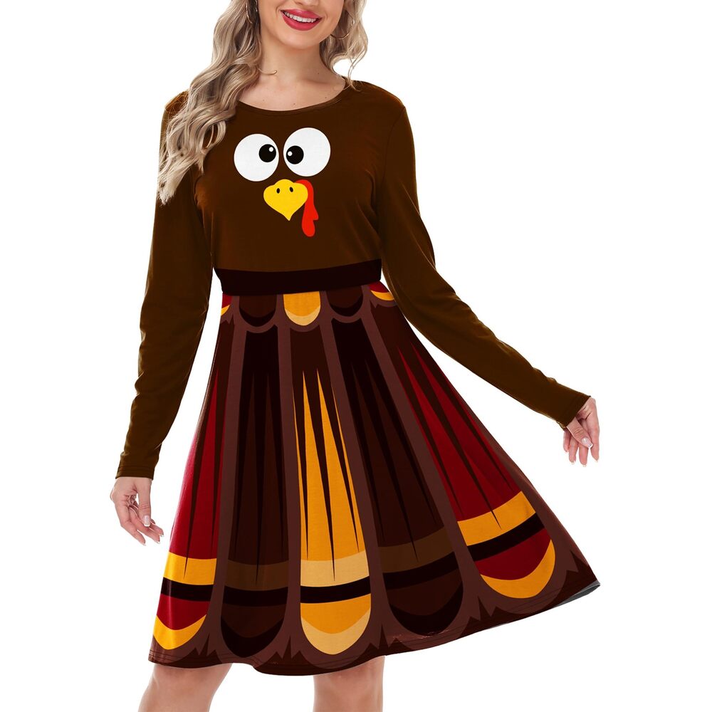 8266 Thanksgiving Dress Cute Turkey Face Dresses Fall Grateful Festival